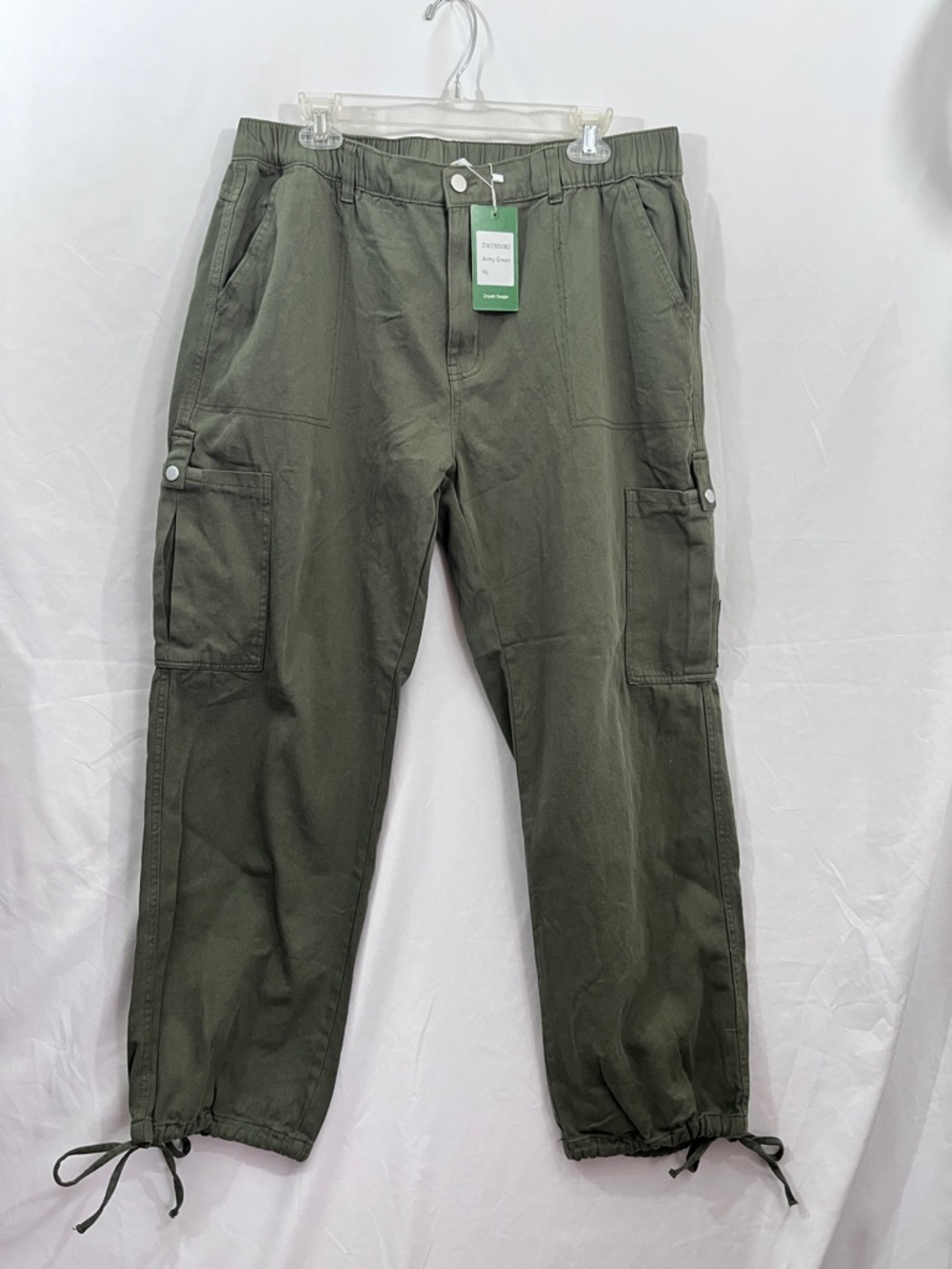Women Army Green Cargo Jogger Pants XL 100% Cotton